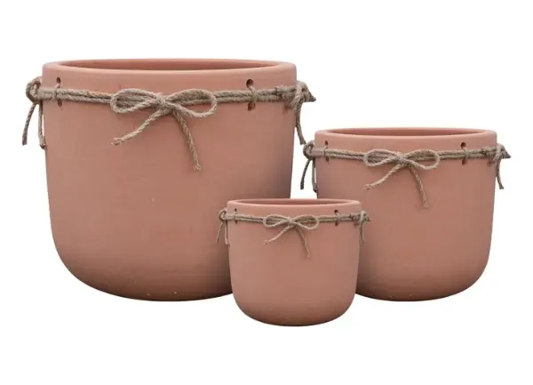 3-Piece Rope-Detail Terracotta Decorative Pot Set complete set