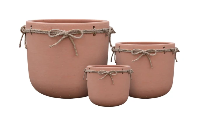 3-Piece Rope-Detail Terracotta Decorative Pot Set — Complete Set 3-Piece Rope-Detail Terracotta Decorative Pot Set complete set