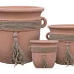 3-Piece Rope-Detail Terracotta Decorative Pot Set complete set