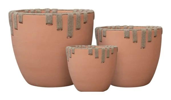 3-Piece Rope-Detail Terracotta Decorative Pot Set — Complete Set 3-Piece Rope-Detail Terracotta Decorative Pot Set complete set
