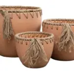 3-Piece Rope-Detail Terracotta Decorative Pot Set complete set
