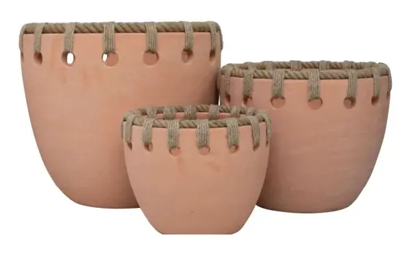 3-Piece Rope-Detail Terracotta Decorative Pot Set complete set