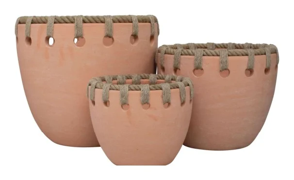 Rope-detail terracotta decorative pot set