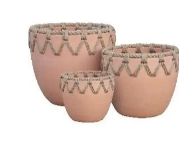 3-Piece Rope-Detail Terracotta Decorative Pot Set complete set