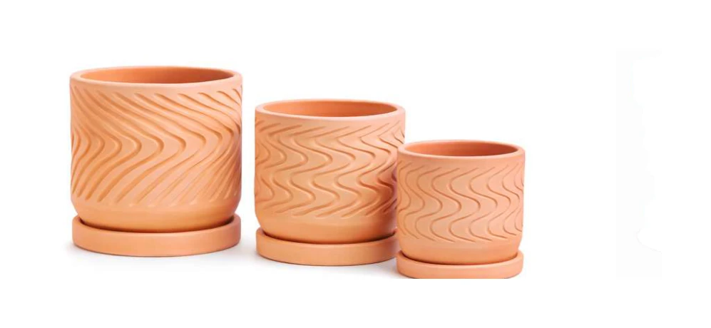 3-Piece Terracotta Decorative Pot Set — Complete Set 3-Piece Terracotta Decorative Pot Set complete set