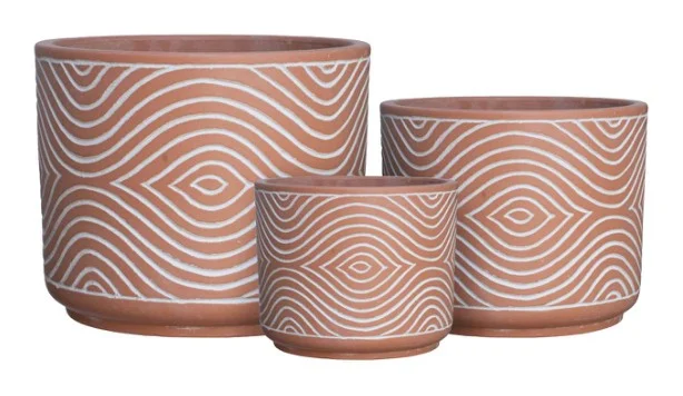 3-Piece Washed Terracotta Decorative Pot Set — Complete Set 3-Piece Washed Terracotta Decorative Pot Set complete set