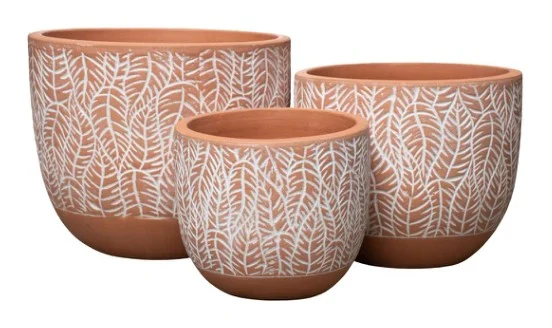 3-Piece Washed Terracotta Decorative Pot Set — Complete Set 3-Piece Washed Terracotta Decorative Pot Set complete set