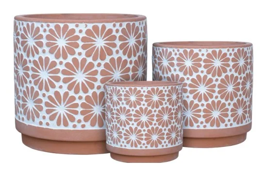3-Piece Washed Terracotta Decorative Pot Set complete set