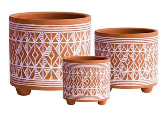 3-Piece Washed Terracotta Decorative Pot Set complete set