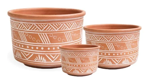 3-Piece Washed Terracotta Decorative Pot Set complete set