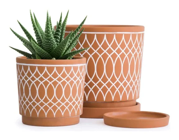 3-Piece Washed Terracotta Decorative Pot Set complete set