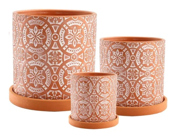 3-Piece Washed Terracotta Decorative Pot Set complete set