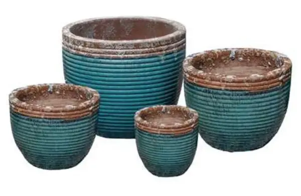 4-Piece Antique-Finish Earthenware Decorative Pot Set complete set