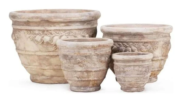 4-Piece Antique-Finish Terracotta Decorative Pot Set — Complete Set 4-Piece Antique-Finish Terracotta Decorative Pot Set complete set