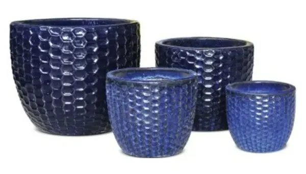 4-Piece Blue Earthenware Decorative Pot Set complete set