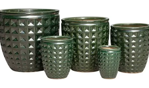 5-Piece Green Earthenware Decorative Pot Set complete set