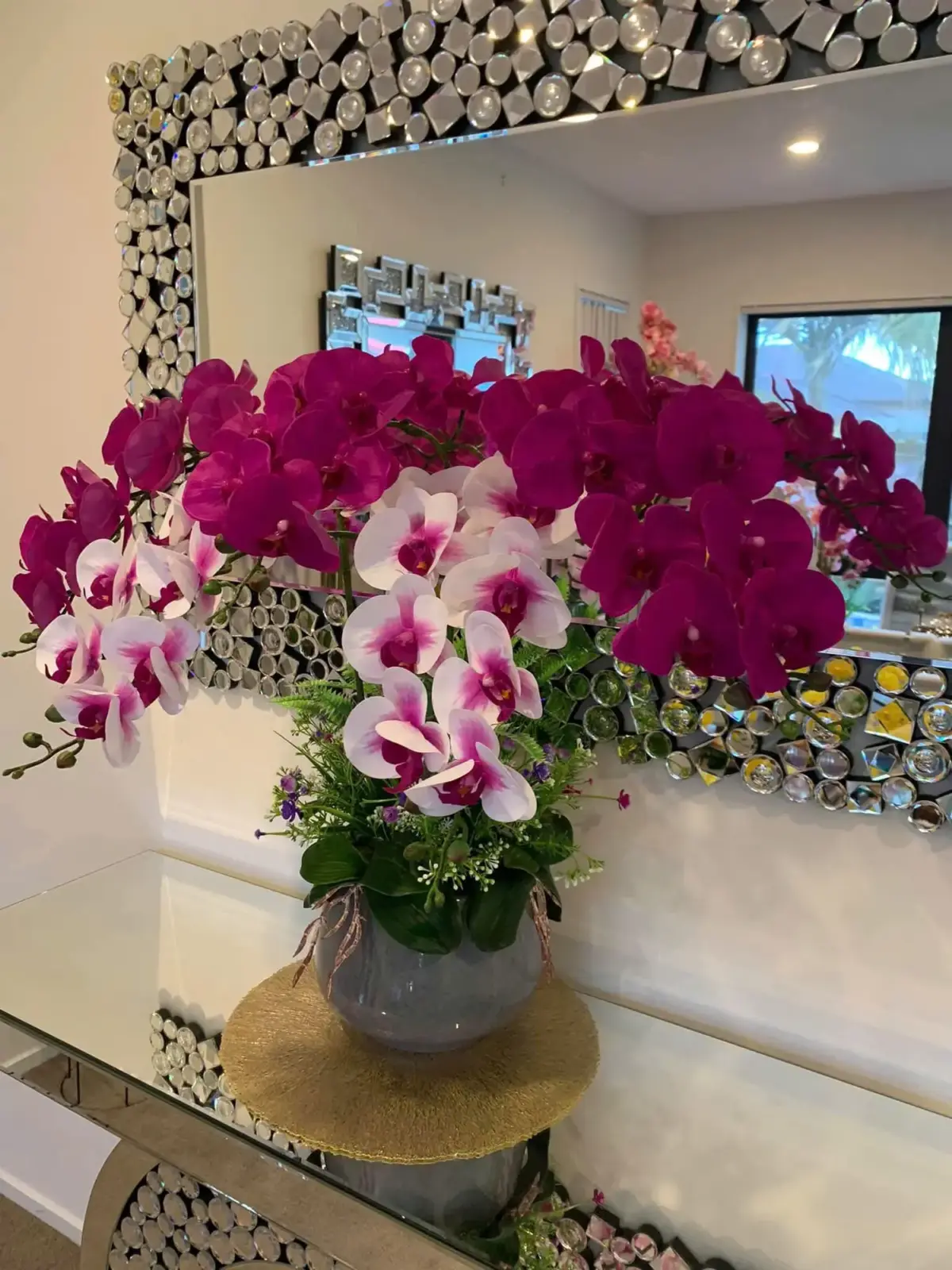 Amara Magenta & White Artificial Orchid Statement Arrangement