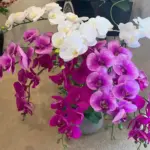Helena White, Magenta & Purple Artificial Orchid Cascade Arrangement