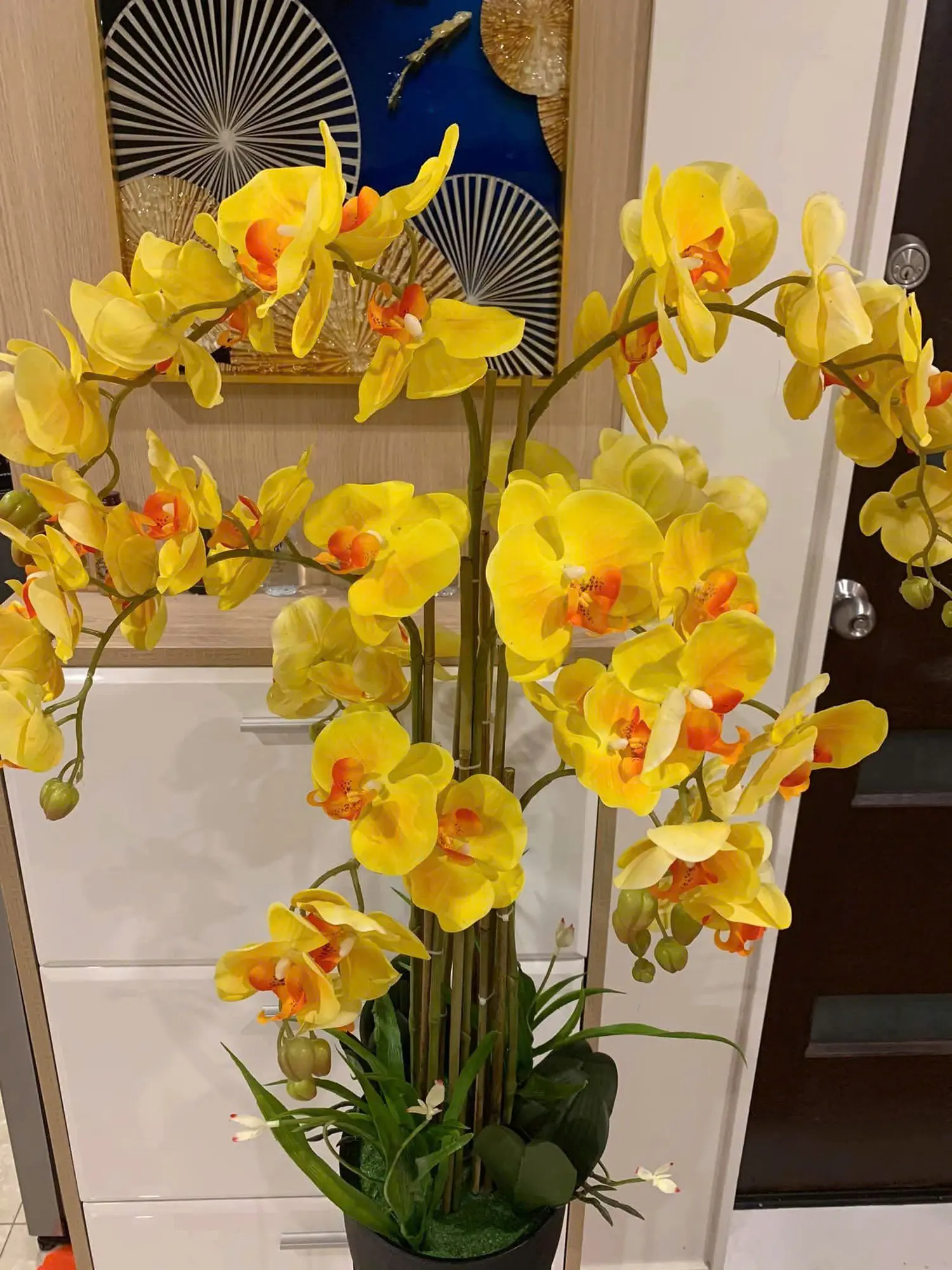 saffron-yellow-artificial-orchid-tower-arrangement-oz-p-003383-01 Saffron Yellow Artificial Orchid Tower Arrangement - Image 1